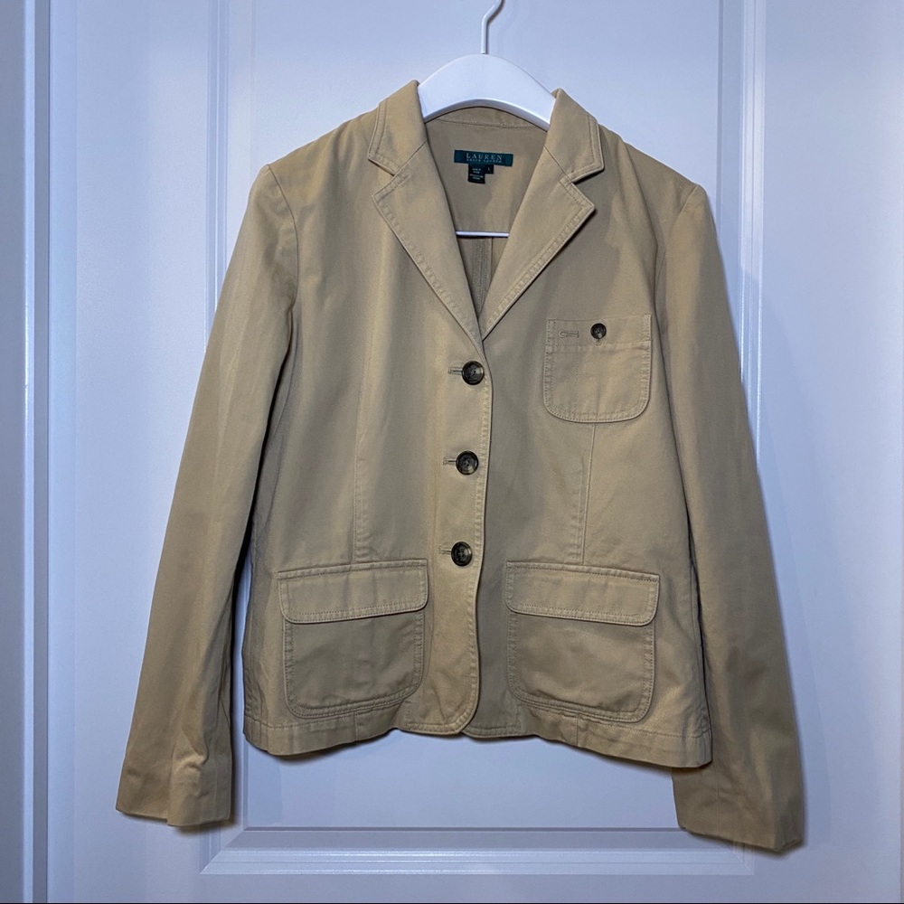 Lauren Ralph Lauren Khaki 3 Pocket Blazer Jacket L - Picture 8 of 13